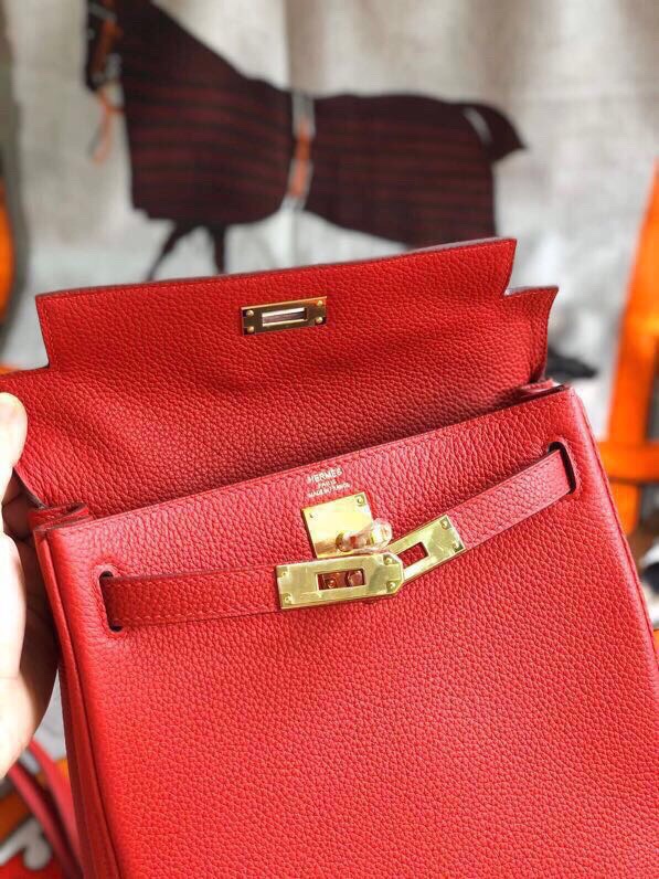 Hermes Kelly Ado Backpack In Red Clemence Leather